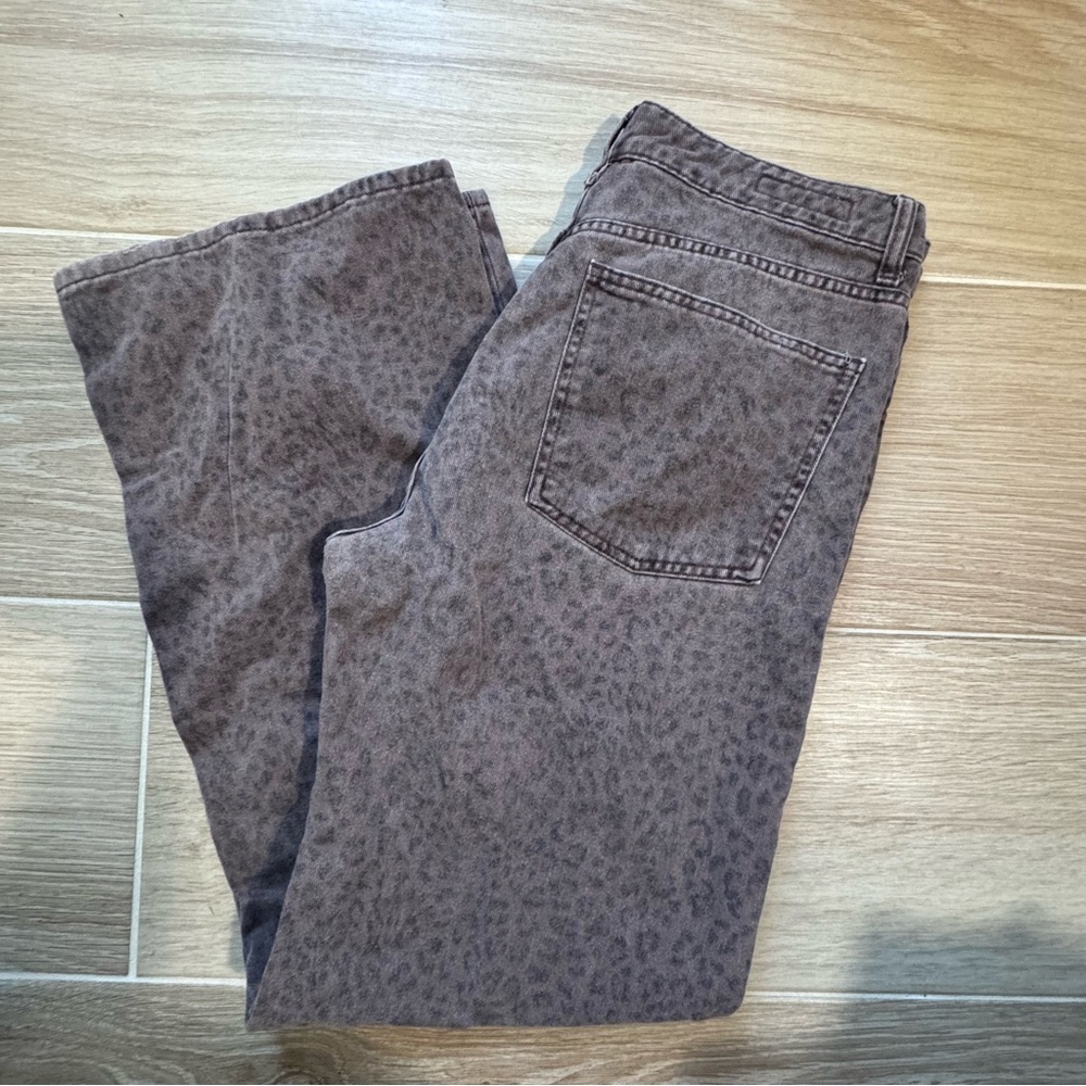Zara Brown Leopard-Print Wide Leg Jeans